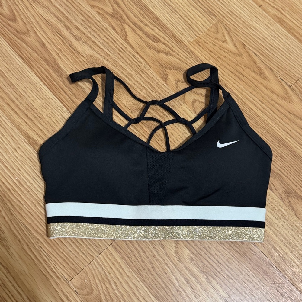Nike Women's Black and Gold Sports Bra